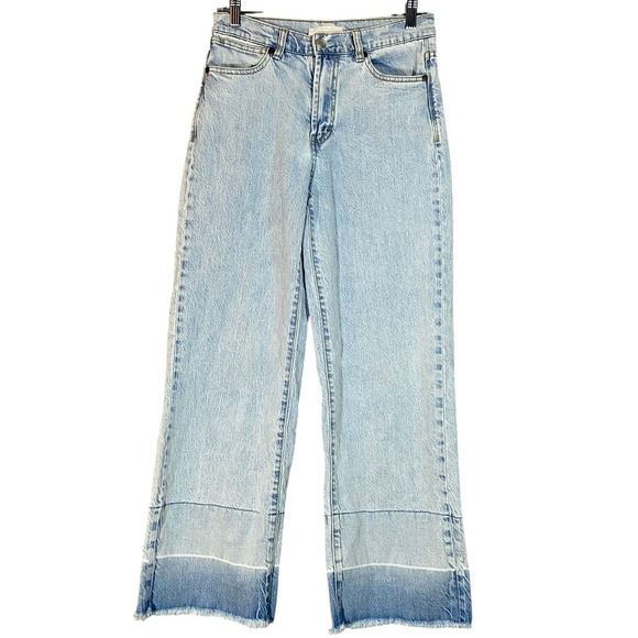 Womens Wide Leg Cropped Jeans Ombre Light Wash Raw Hem Size 2 26 - Picture 2 of 11
